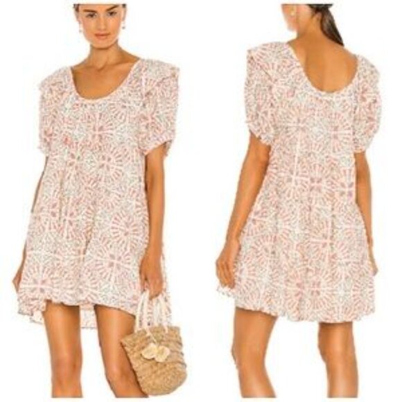 Cleobella Ferris Mini Babydoll Dress in Tile Print 100% Organic Cotton Seesucker - Picture 2 of 6